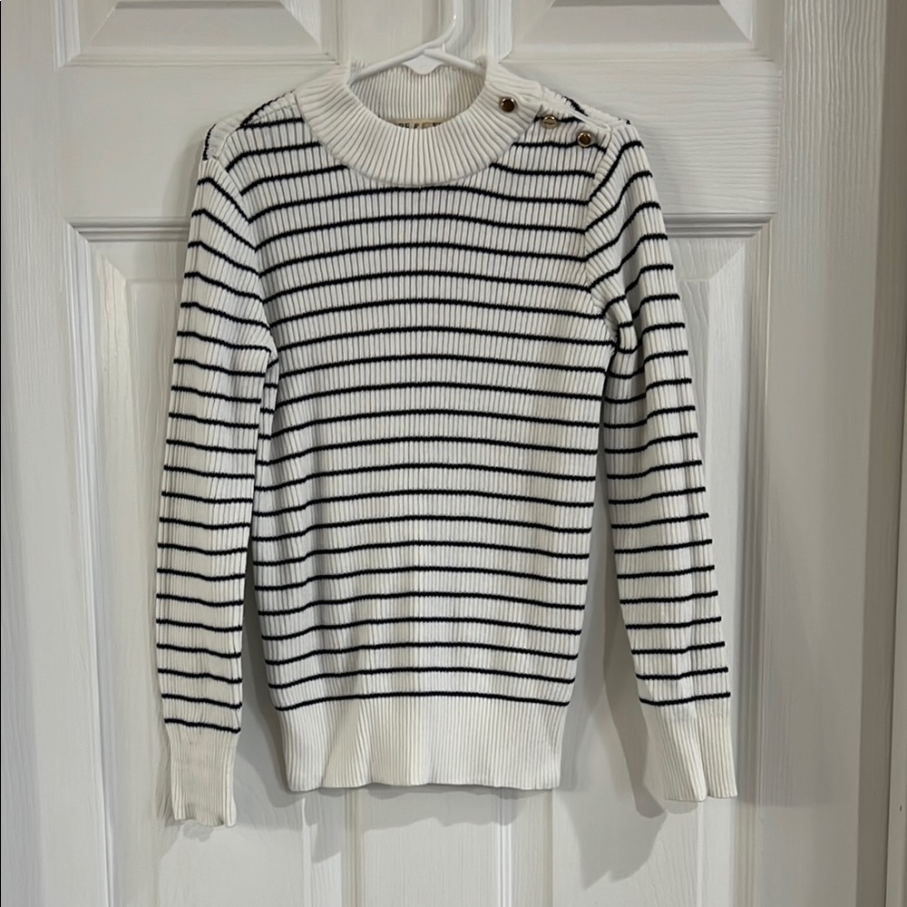 Hope and Henry Girls Striped White and Navy Sweater